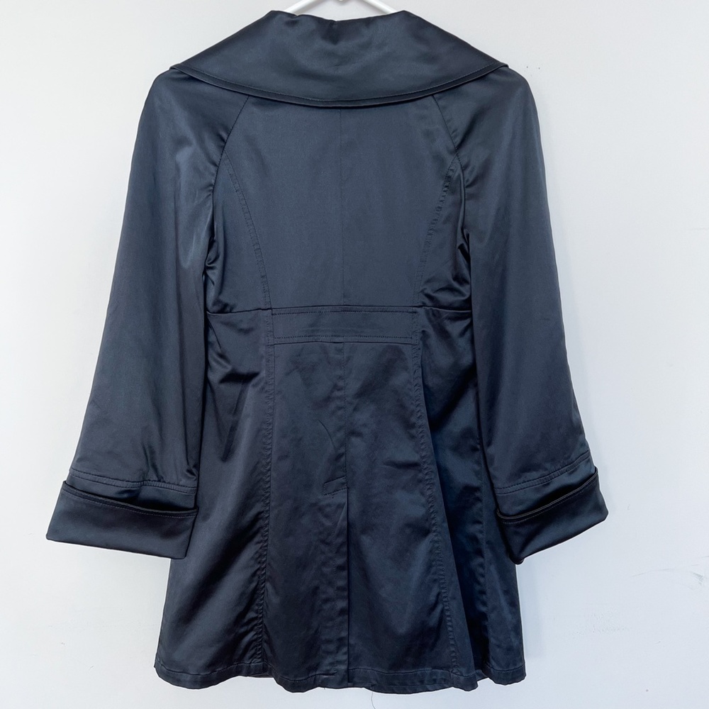 Motivi | Black Satin Peacoat Empire Waist Overcoat Jacket Fitted Dress Coat US4 - Picture 9 of 10